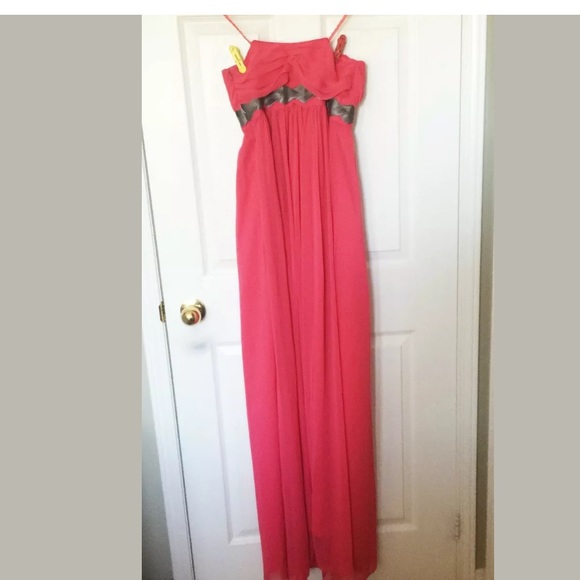 NWT BCBGENERATION Long dress Red Pink ruffle 6 - Picture 3 of 5